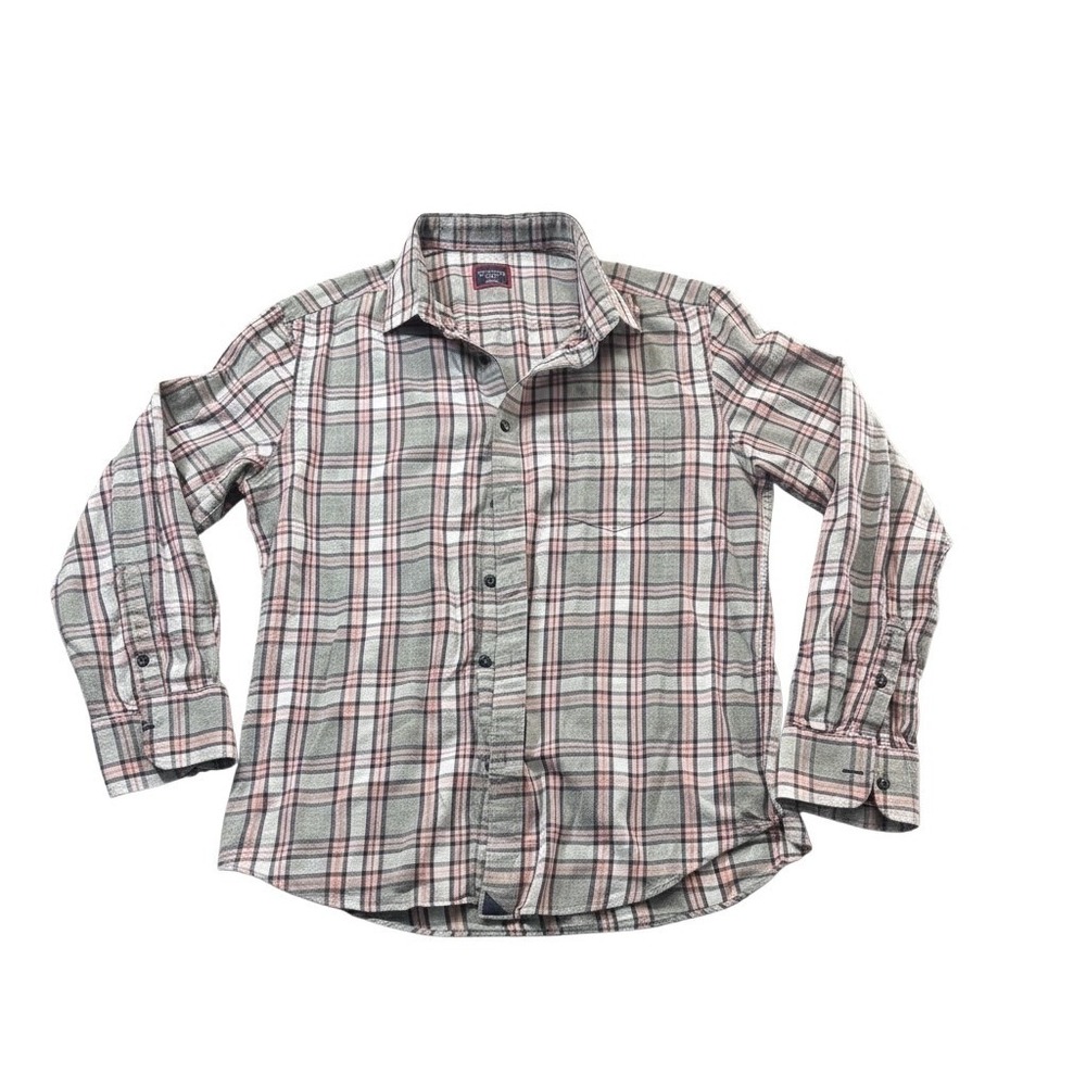 UNTUCKit Rousseau Button Down Men Large Grey‎ Pink Plaid Slim Fit Flannel Shirt